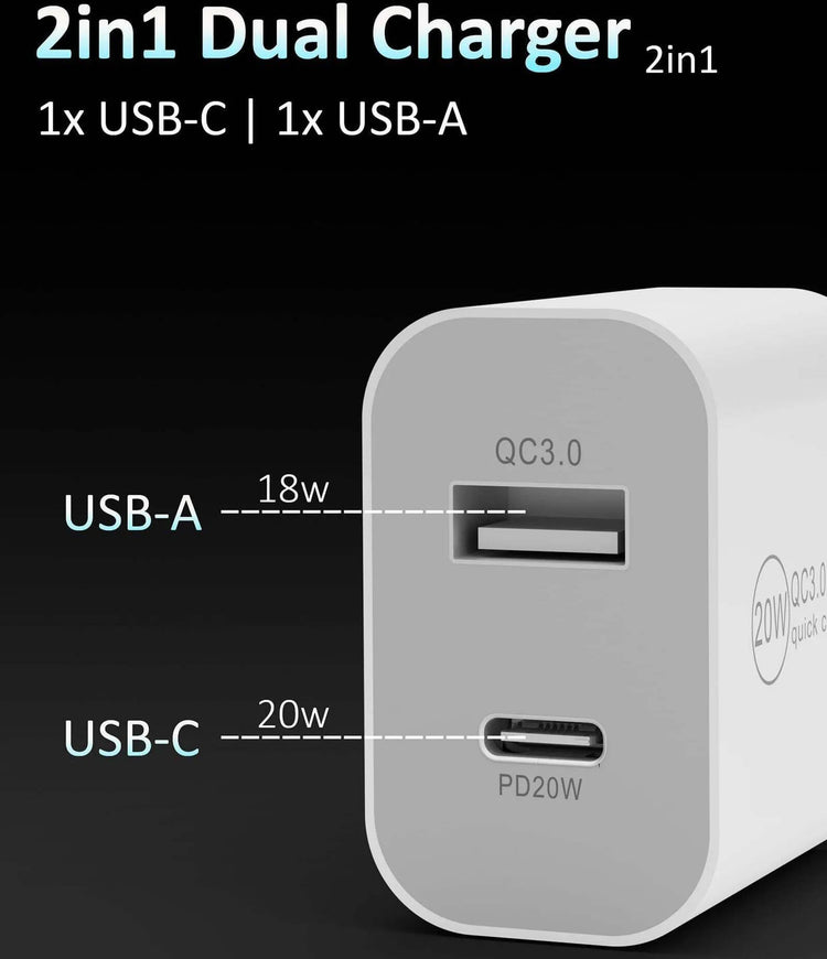 20W Adapter Ladegerät | USB C - USB A | Weiss