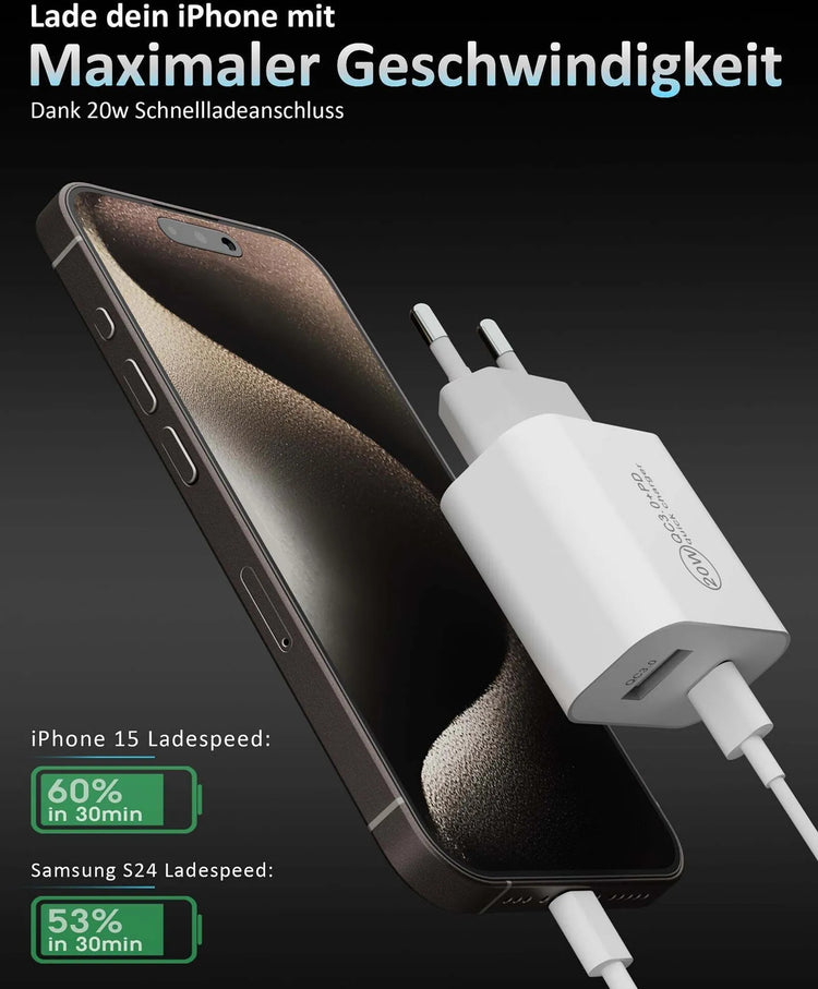 20W Adapter Ladegerät | USB C - USB A | Weiss