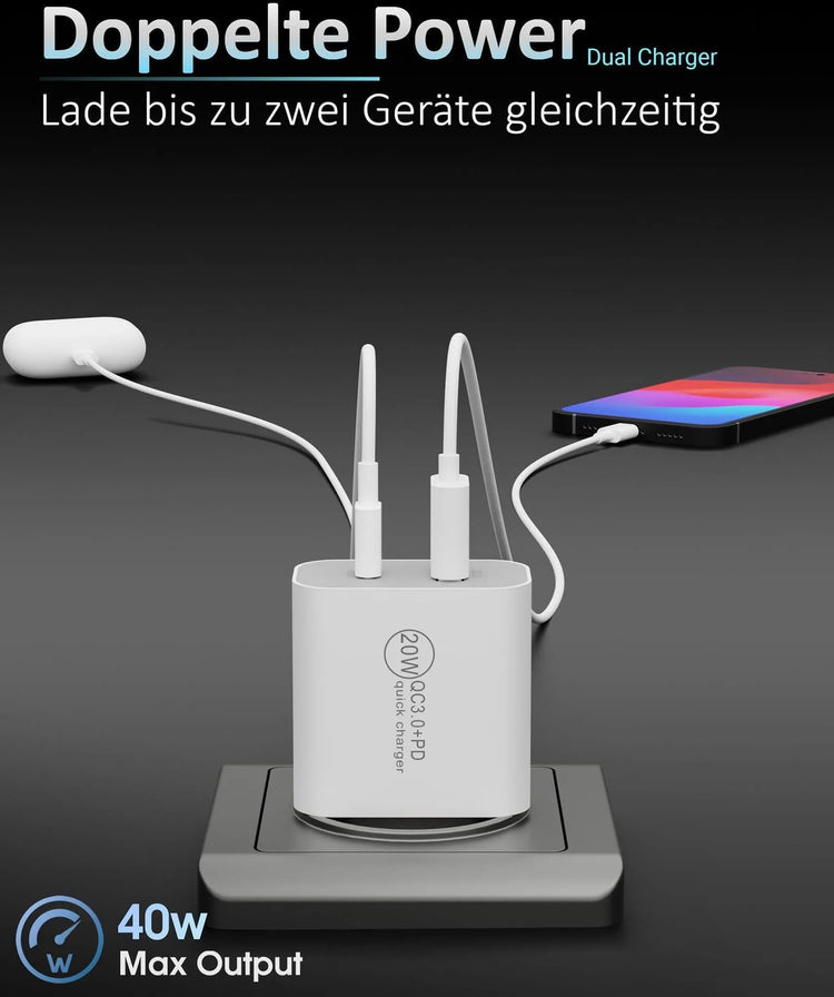 20W Adapter Ladegerät | USB C - USB A | Weiss