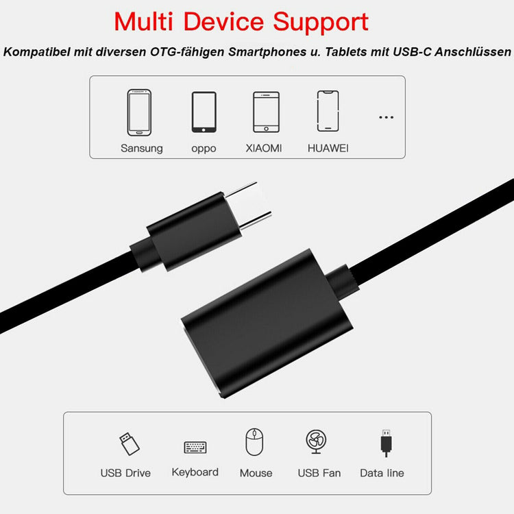 OTG Adapter Kabel | USB A - USB C | Schwarz
