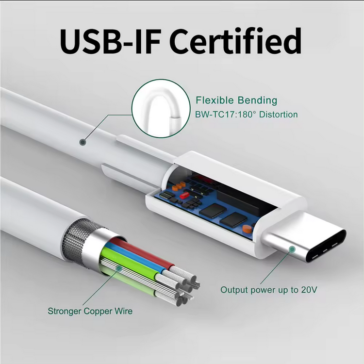 60W Ladekabel | USB C - USB C | Schnellladekabel | Weiß