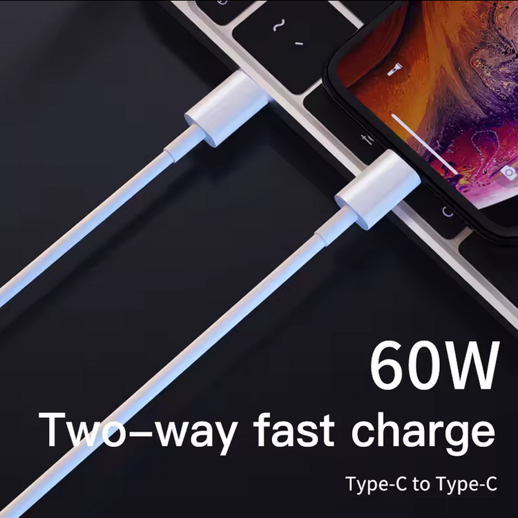 60W Ladekabel | USB C - USB C | Schnellladekabel | Weiß