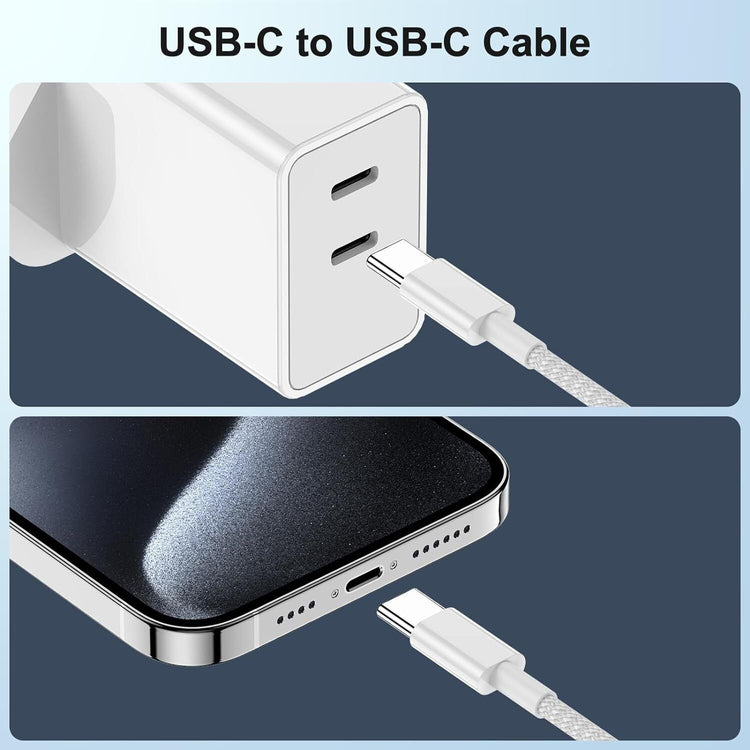 Nylon Ladekabel | USB C - USB C | Schnellladekabel | Weiß