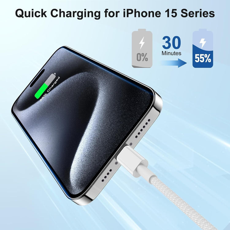 Nylon Ladekabel | USB C - USB C | Schnellladekabel | Weiß