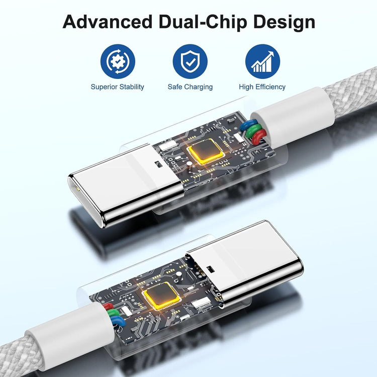 Nylon Ladekabel | USB C - USB C | Schnellladekabel | Weiß