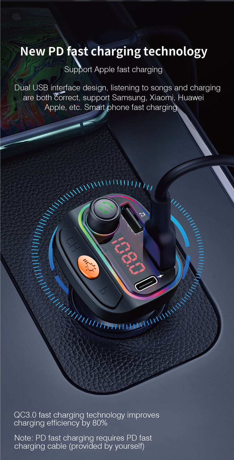 Auto FM Transmitter - Bluetooth USB C - Schwarz