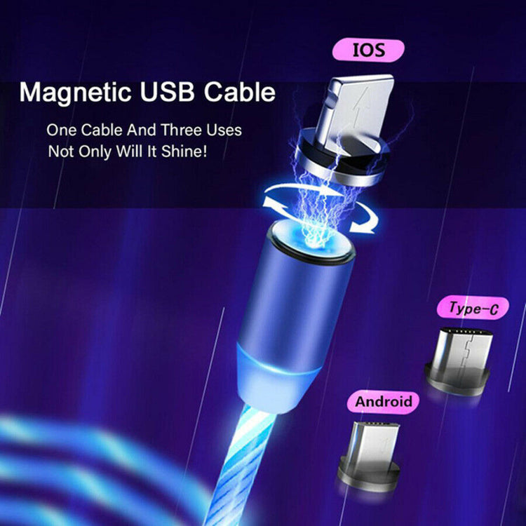 LED Ladekabel Magnet 3in1 | USB C | Micro USB | Lightning | Grün