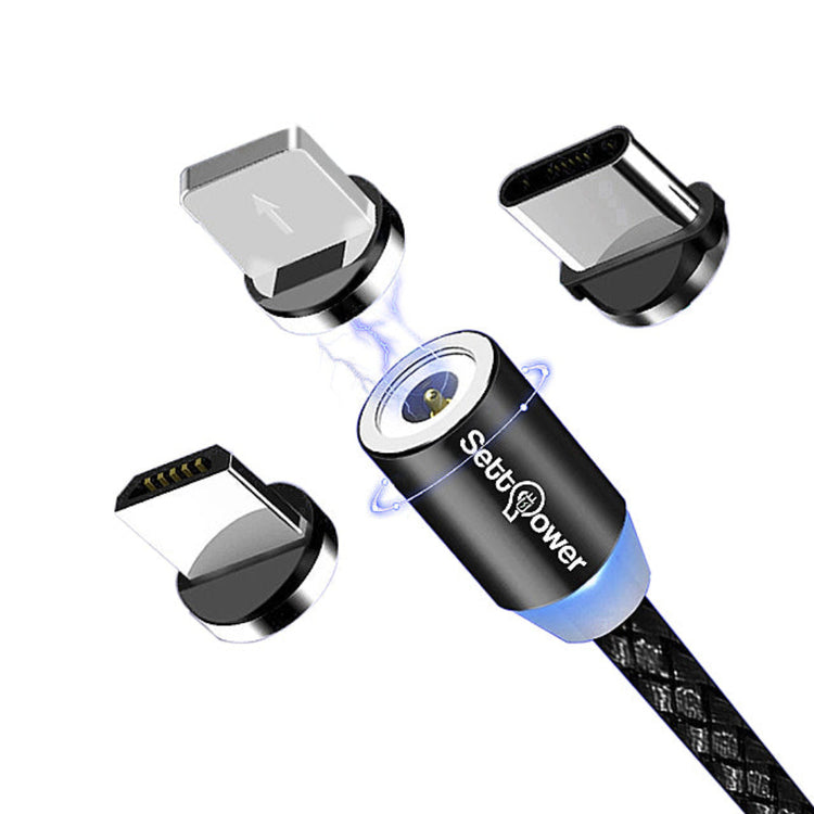 Nylon Ladekabel Magnet 3in1 | USB C | Micro USB | Lightning | Schwarz