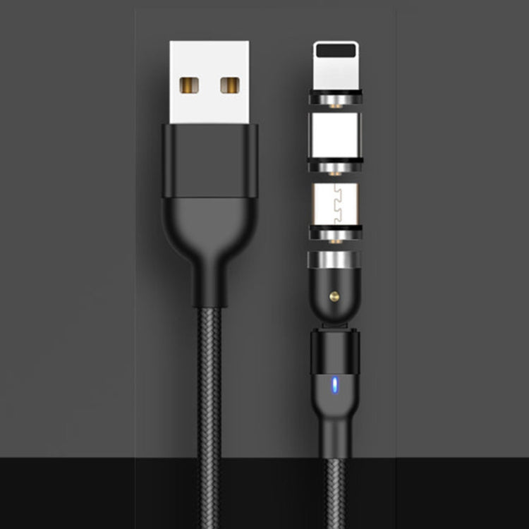 Nylon Ladekabel Schwenkbar Magnet 3in1 | USB C | Micro USB  | Lightning | Schwarz