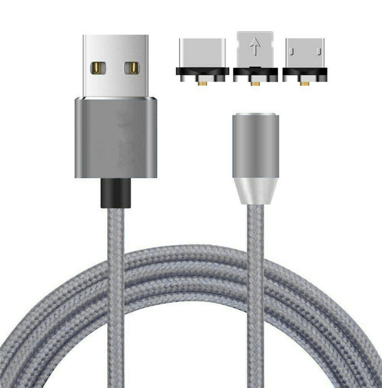 Nylon Ladekabel Magnet 3in1 | USB C | Micro USB | Lightning | Grau