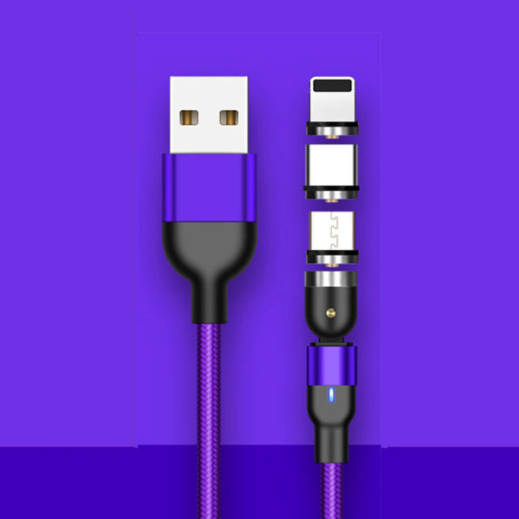 Nylon Ladekabel Schwenkbar Magnet 3in1 | USB C | Micro USB | Lightning | Lila