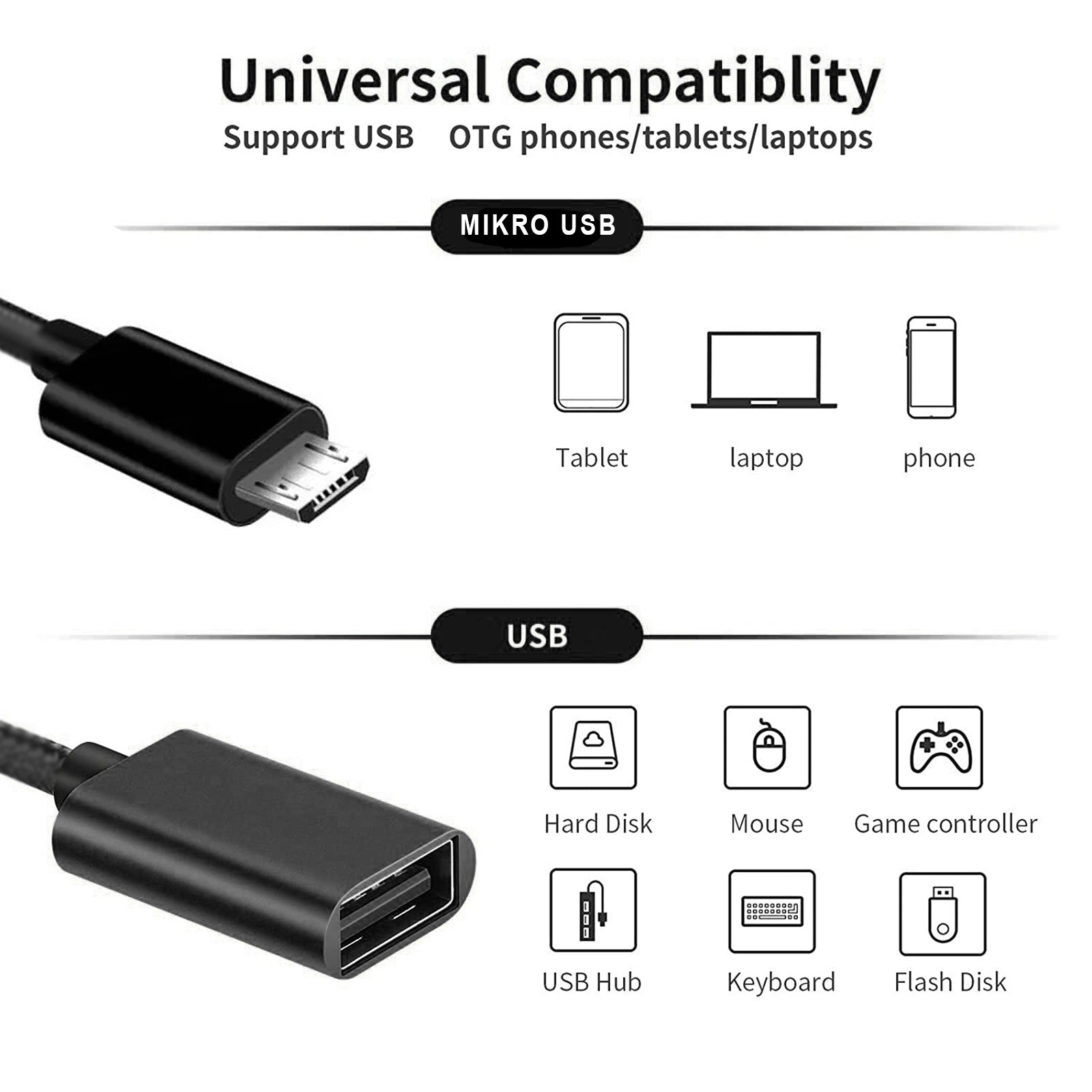 OTG Adapter Kabel | USB A - Micro USB | Schwarz