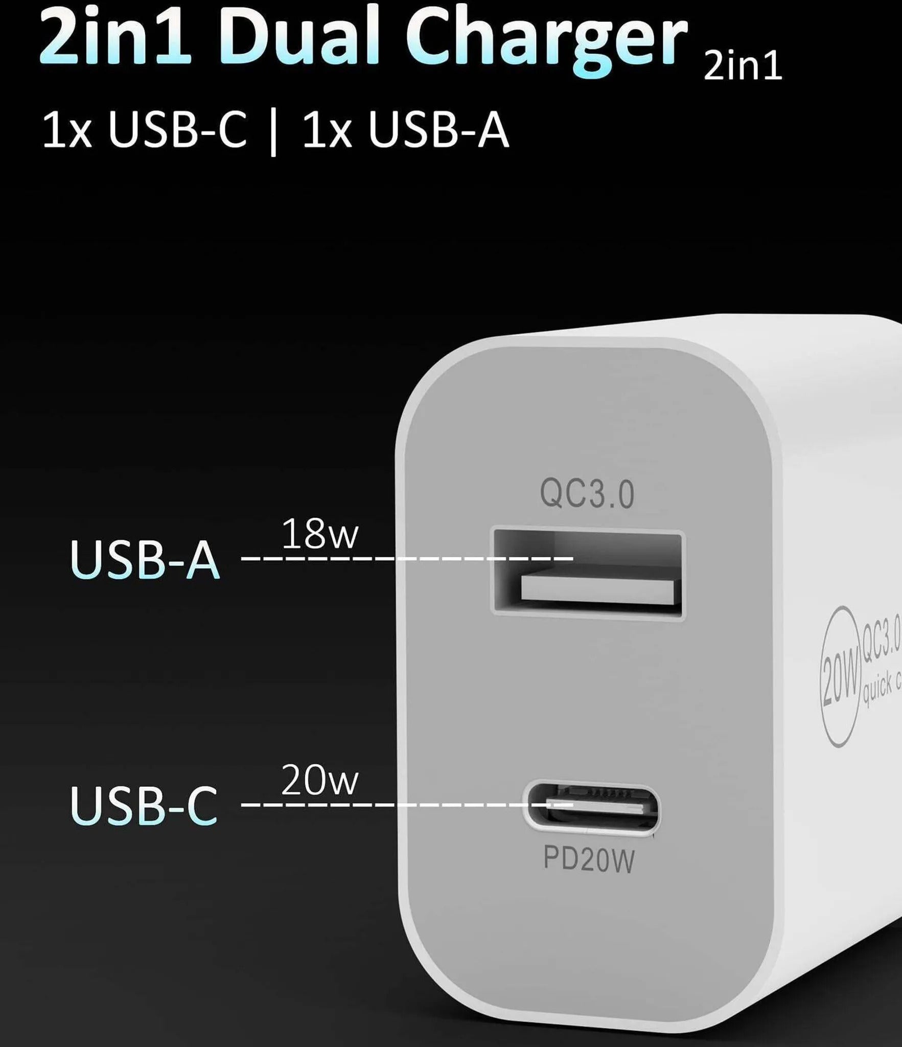 20W Adapter Ladegerät | USB C - USB A | Weiss