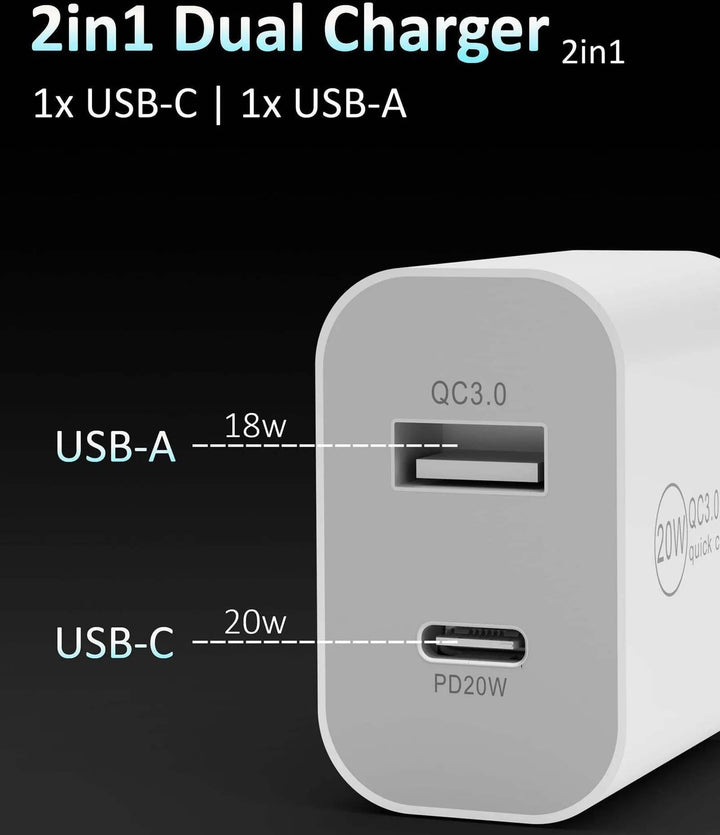 20W Adapter Ladegerät | USB C - USB A | Weiss