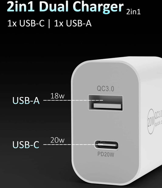 20W Adapter Ladegerät | USB C - USB A | Weiss
