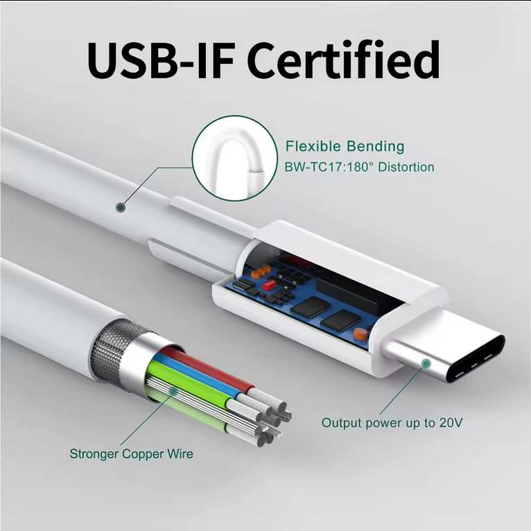 60W Ladekabel | USB C - USB C | Schnellladekabel | Weiß