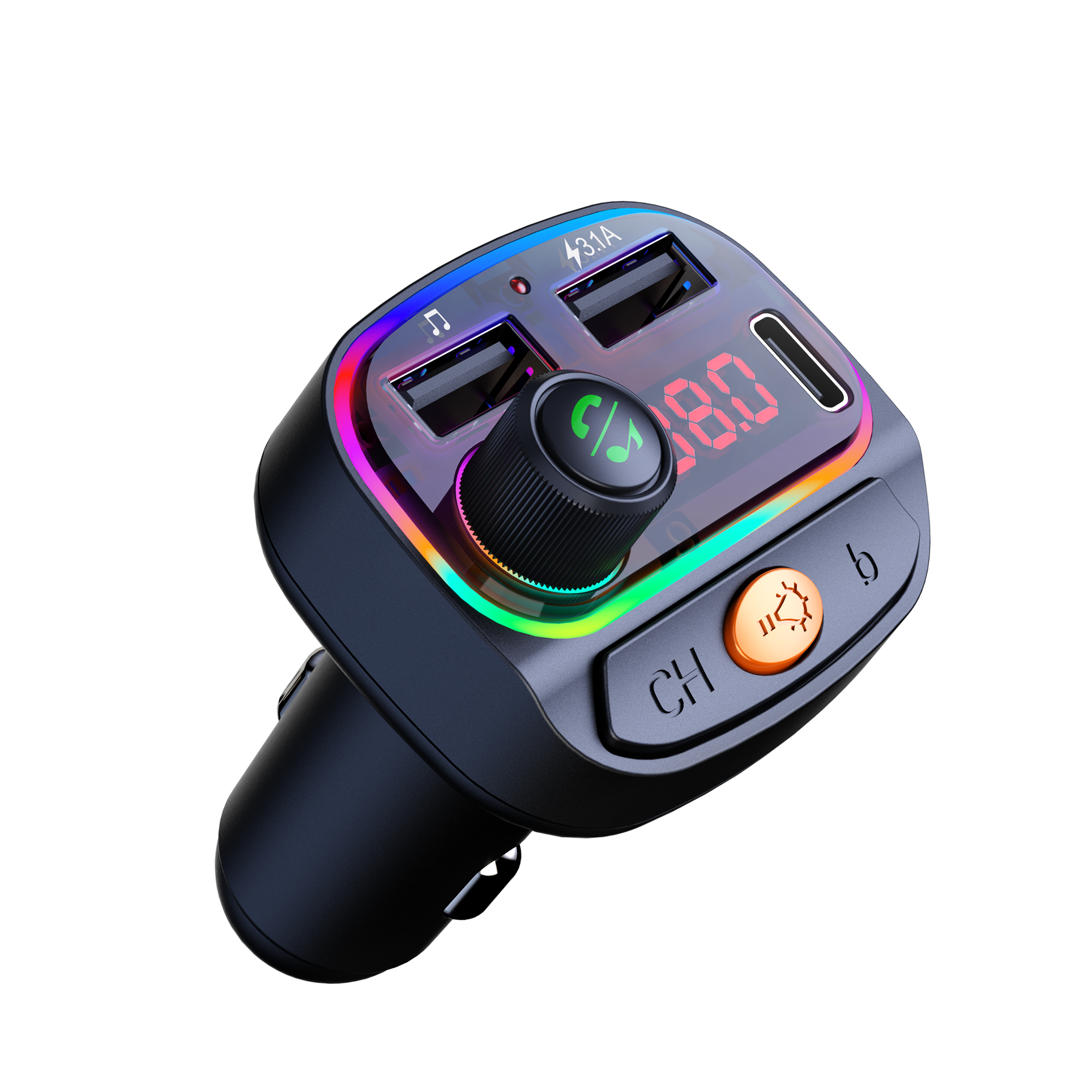 Auto FM Transmitter - Bluetooth USB C - Schwarz