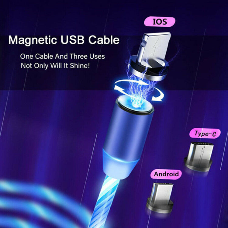 LED Ladekabel Magnet 3in1 | USB C | Micro USB  | Lightning | Blau