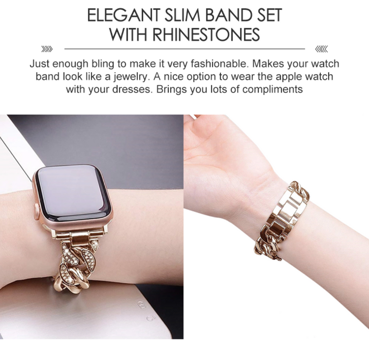 Apple Watch Ersatzarmband Edelstahl Armband Schwarz mit Steinen