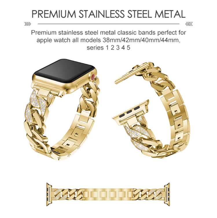 Apple Watch Ersatzarmband Edelstahl Armband Gold mit Steinen