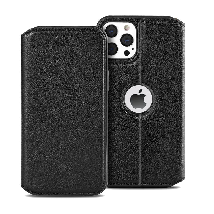 iPhone Hülle - Eleganz Kunstleder Tasche Case - Schwarz