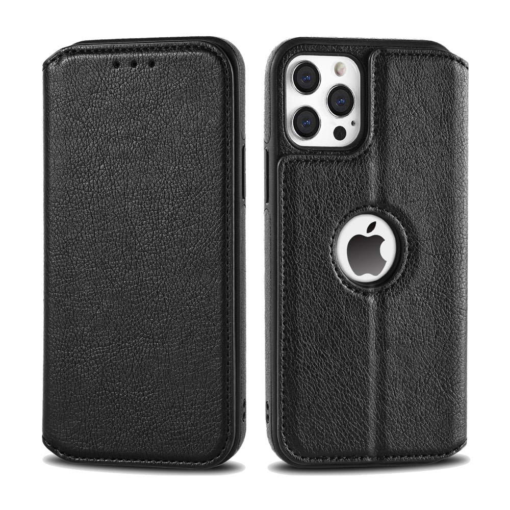 iPhone Hülle - Eleganz Kunstleder Tasche Case - Schwarz