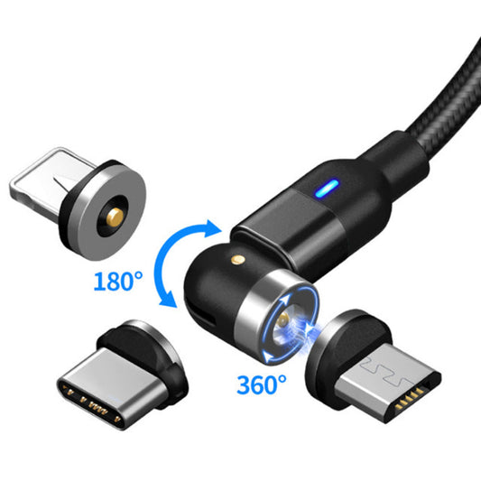 Nylon Ladekabel Schwenkbar Magnet 3in1 | USB C | Micro USB  | Lightning | Schwarz