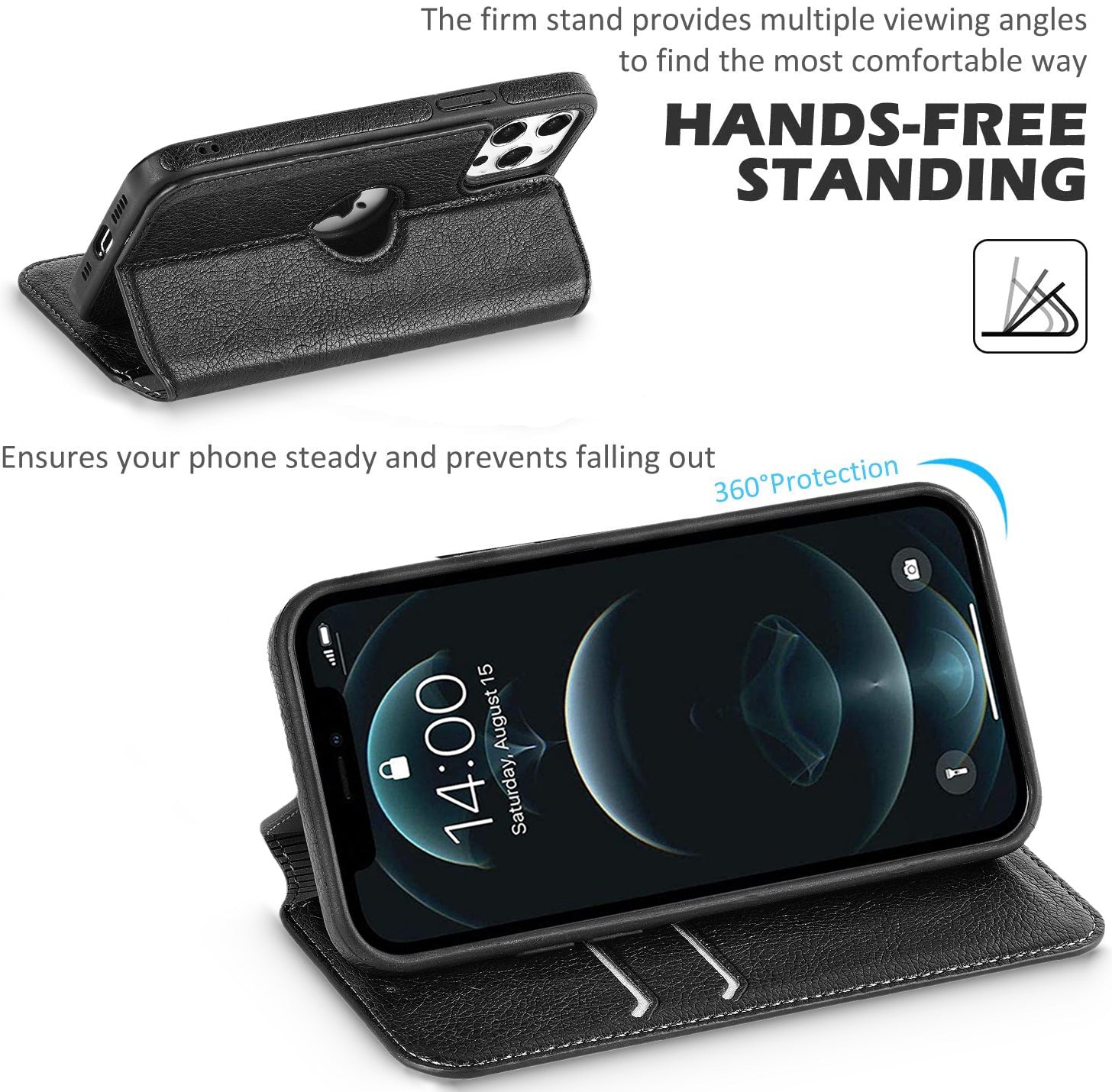 iPhone Hülle - Eleganz Kunstleder Tasche Case - Schwarz