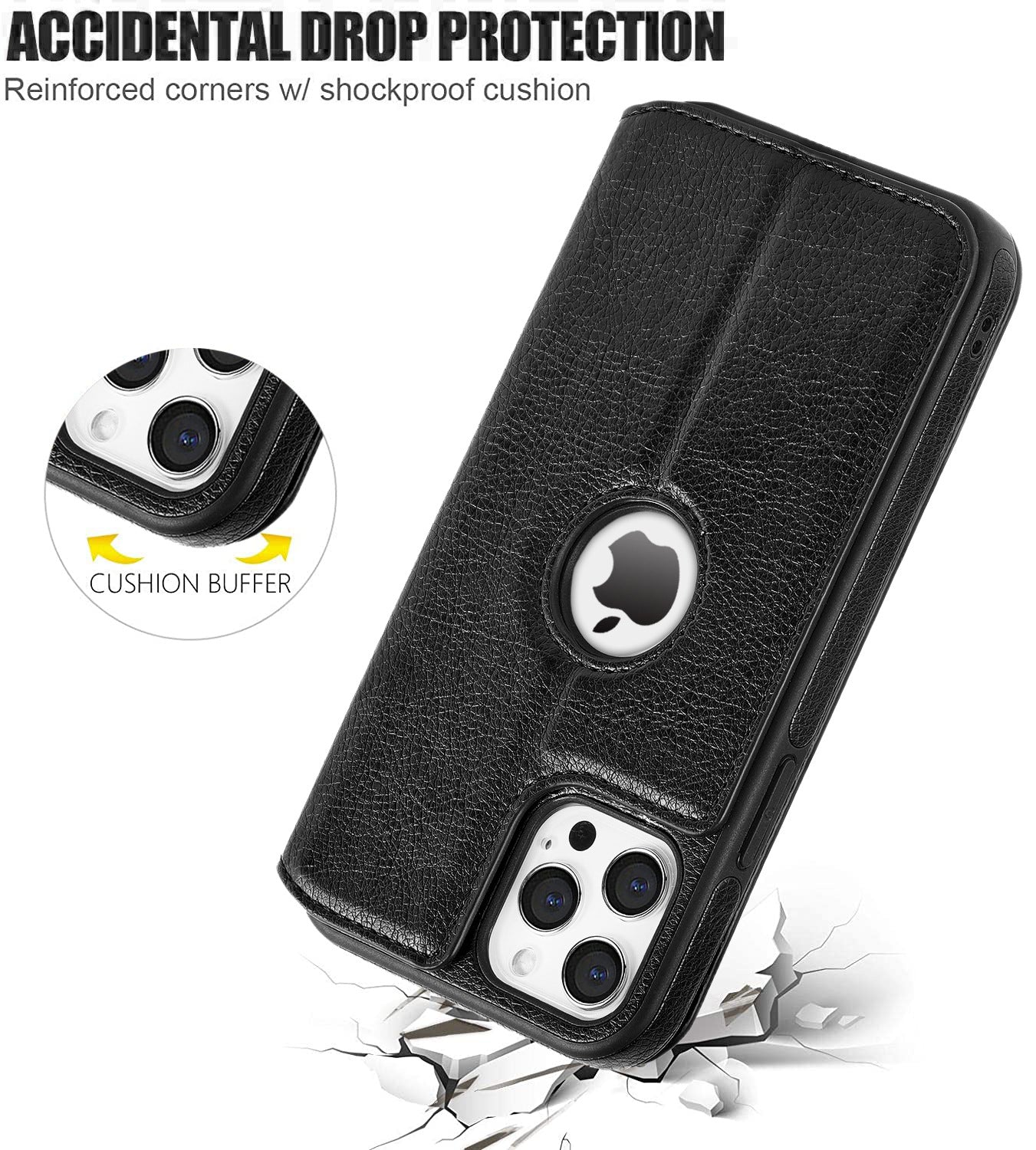 iPhone Hülle - Eleganz Kunstleder Tasche Case - Schwarz