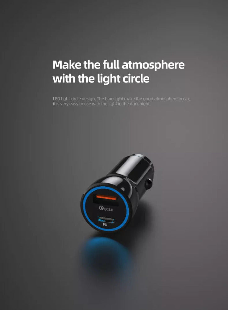 Auto Ladegerät | USB C | USB A | Power Adapter 20W | Schwarz