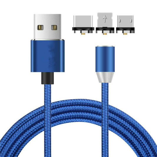 Nylon Ladekabel Magnet 3in1 | USB C | Micro USB  | Lightning | Blau