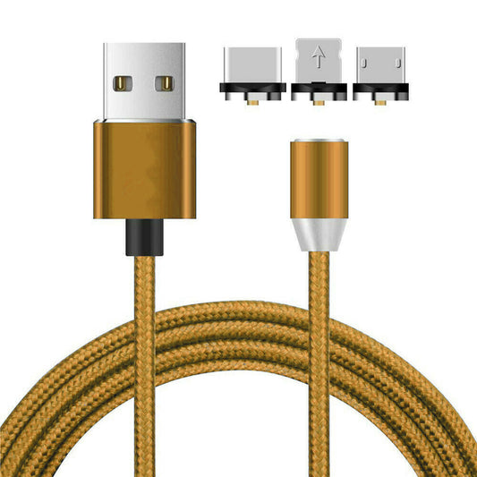 Nylon Ladekabel Magnet 3in1 | USB C | Micro USB  | Lightning | Gold