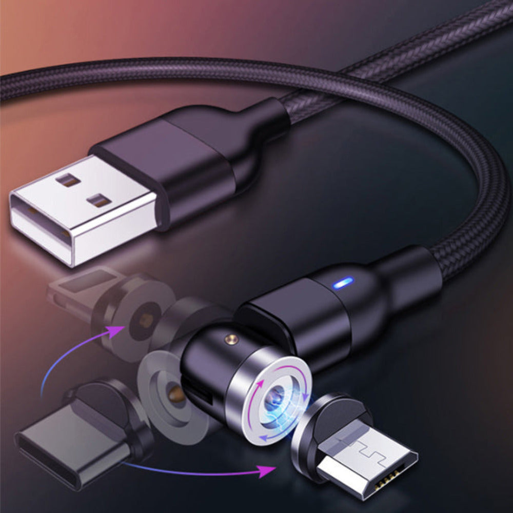 Nylon Ladekabel Schwenkbar Magnet 3in1 | USB C | Micro USB  | Lightning