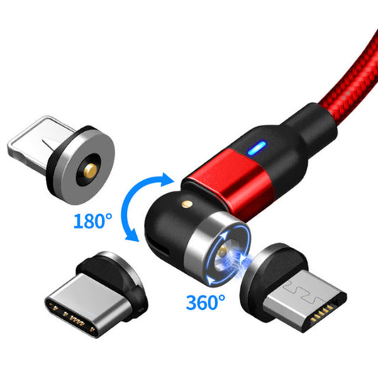 Nylon Ladekabel Schwenkbar Magnet 3in1 | USB C | Micro USB  | Lightning | Rot